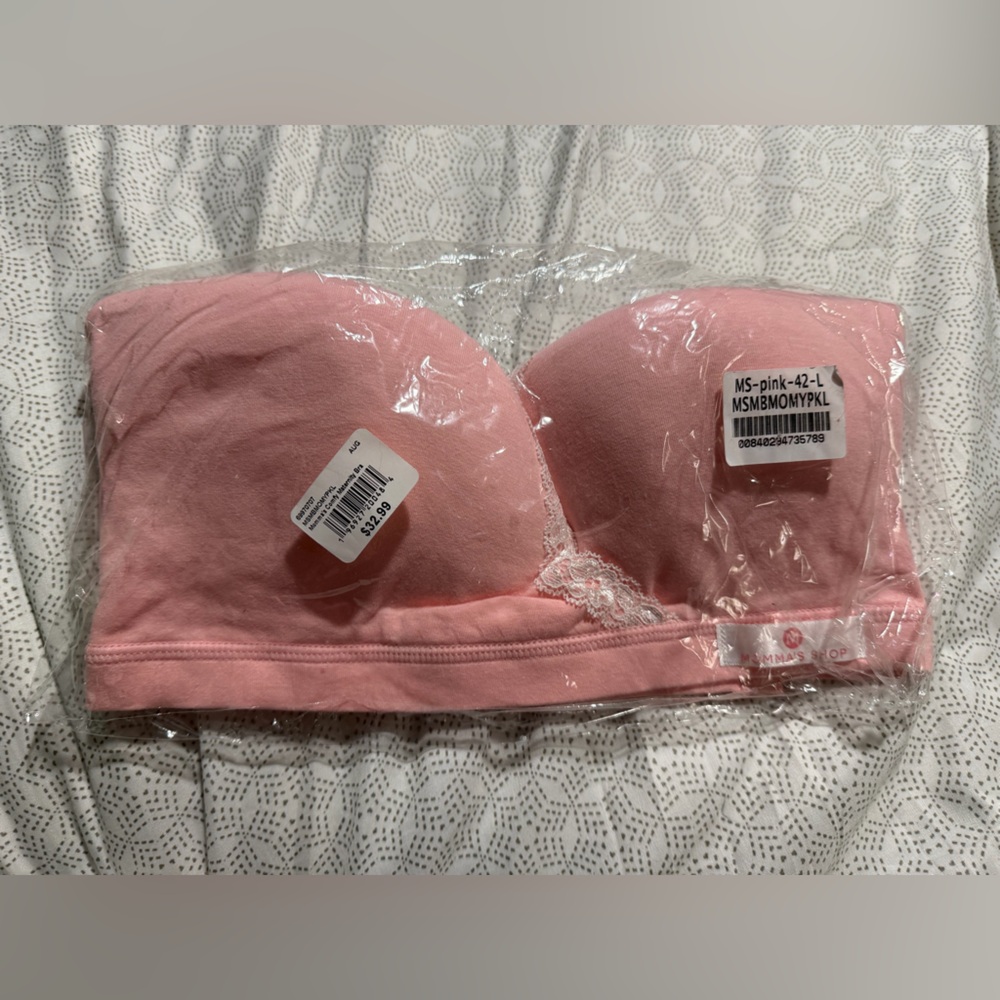 Pink Maternity Bra with Lace Trim